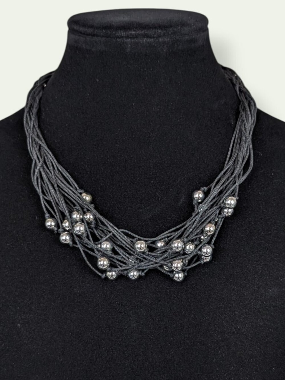 (2/$20) Black Multi-Strand Bead Accent Necklace